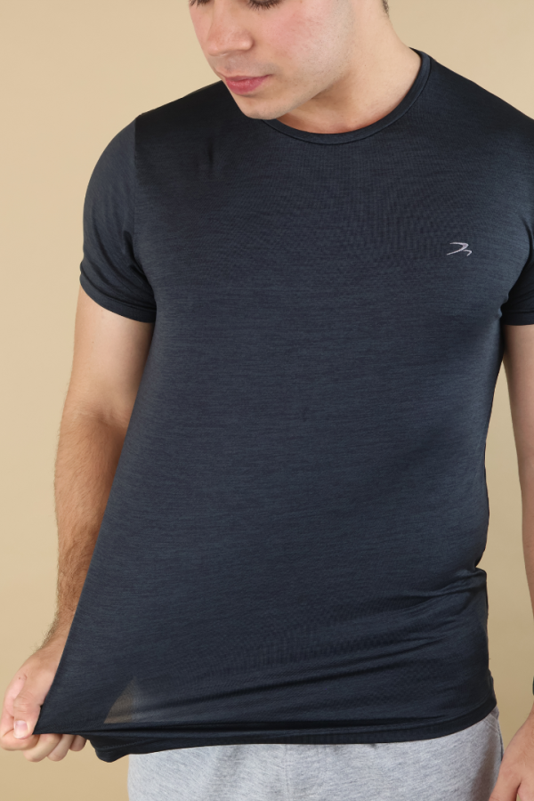 Playera Transpirable Hombre Para Ejercicio Negro Jaspe Manga Corta